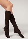 Calzedonia - Brown Wool And Cotton Long Socks, Women - One-Size