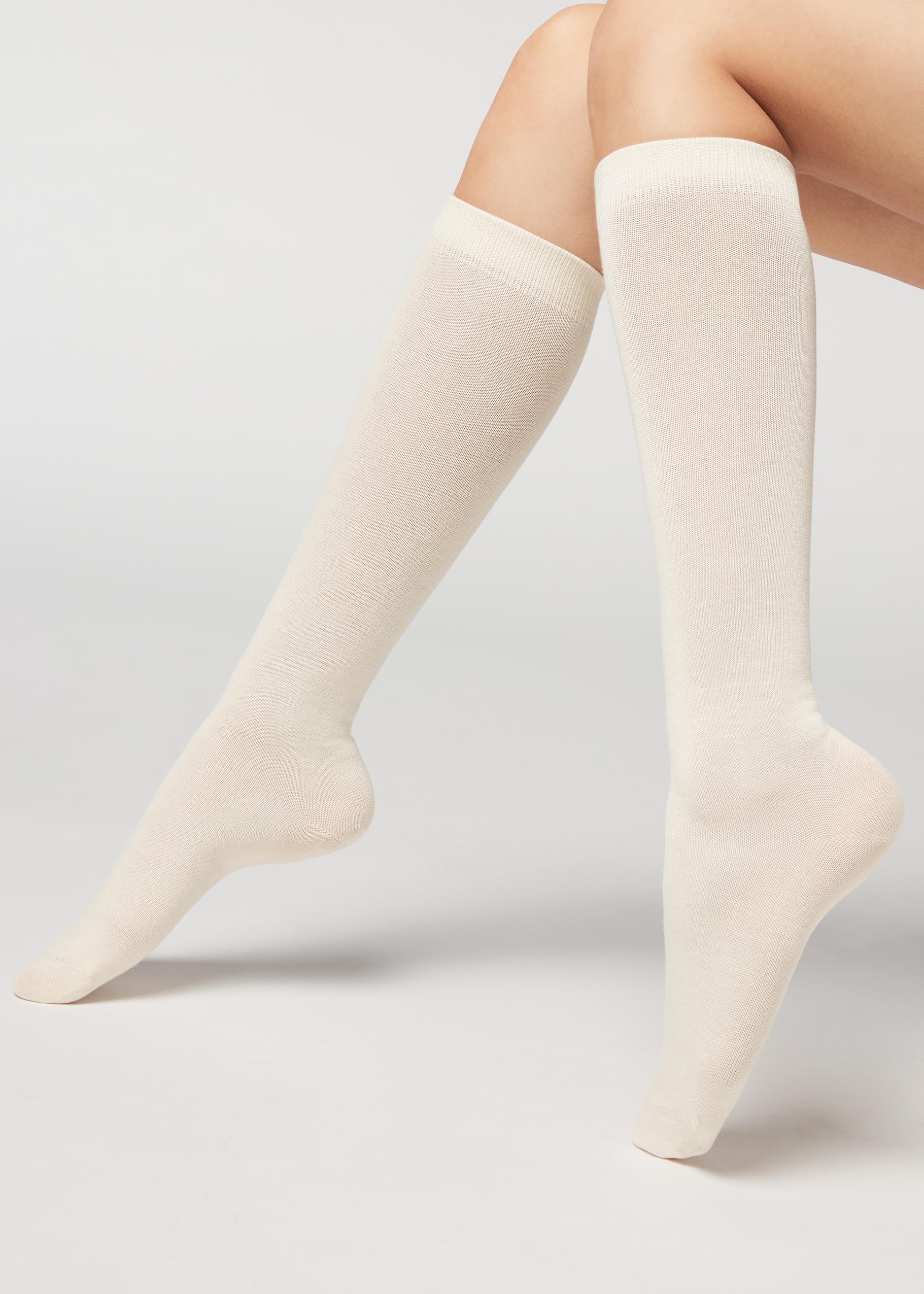 Milk White Wool And Cotton Long Socks, Women - One-Size, 5501_614, large image number 0