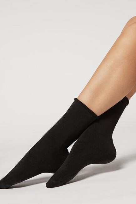 Calzedonia - Black Long Thermal Cotton Socks - One-Size