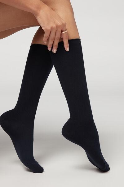 Blue Cashmere Mid-Calf Socks, , large image number 0