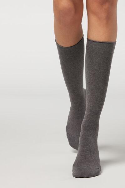 Grey Mid-Calf Cashmere Socks, , large image number 0