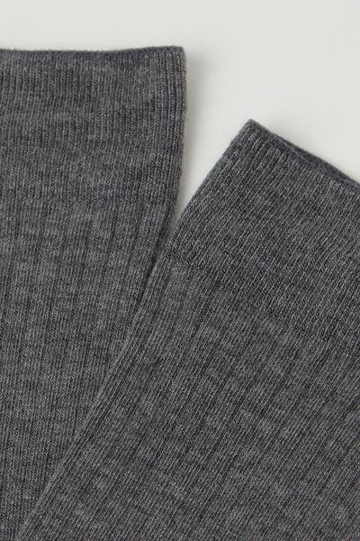 Grey Ribbed Long Cashmere Socks, Grey Blend, large image number 2