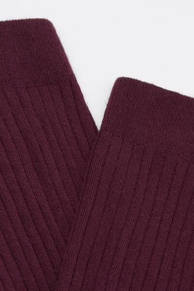 Burgundy Knee-High Ribbed Cashmere Long Socks, 5501_174D, medium