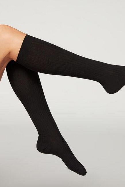 Calzedonia - BLACK Ribbed Cashmere Long Socks