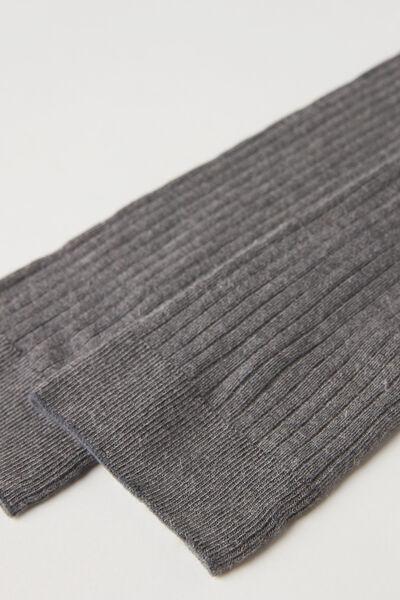 Grey Ribbed Cashmere Long Socks, , large image number 1