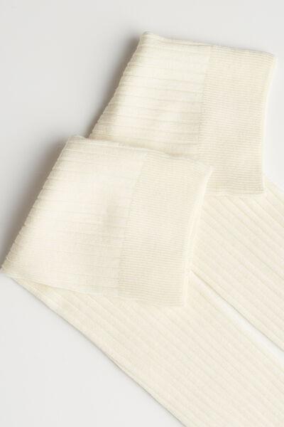 Cream Ribbed Cashmere Long Socks, , large image number 1