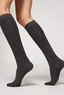 Calzedonia - CHARCOAL GREY BLEND Ribbed Cashmere Long Socks