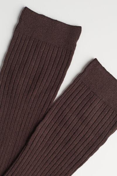 Brown Ribbed Cashmere Long Socks, , large image number 1