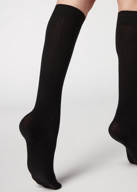 Calzedonia - Black Ribbed Long Socks With Cashmere, Women