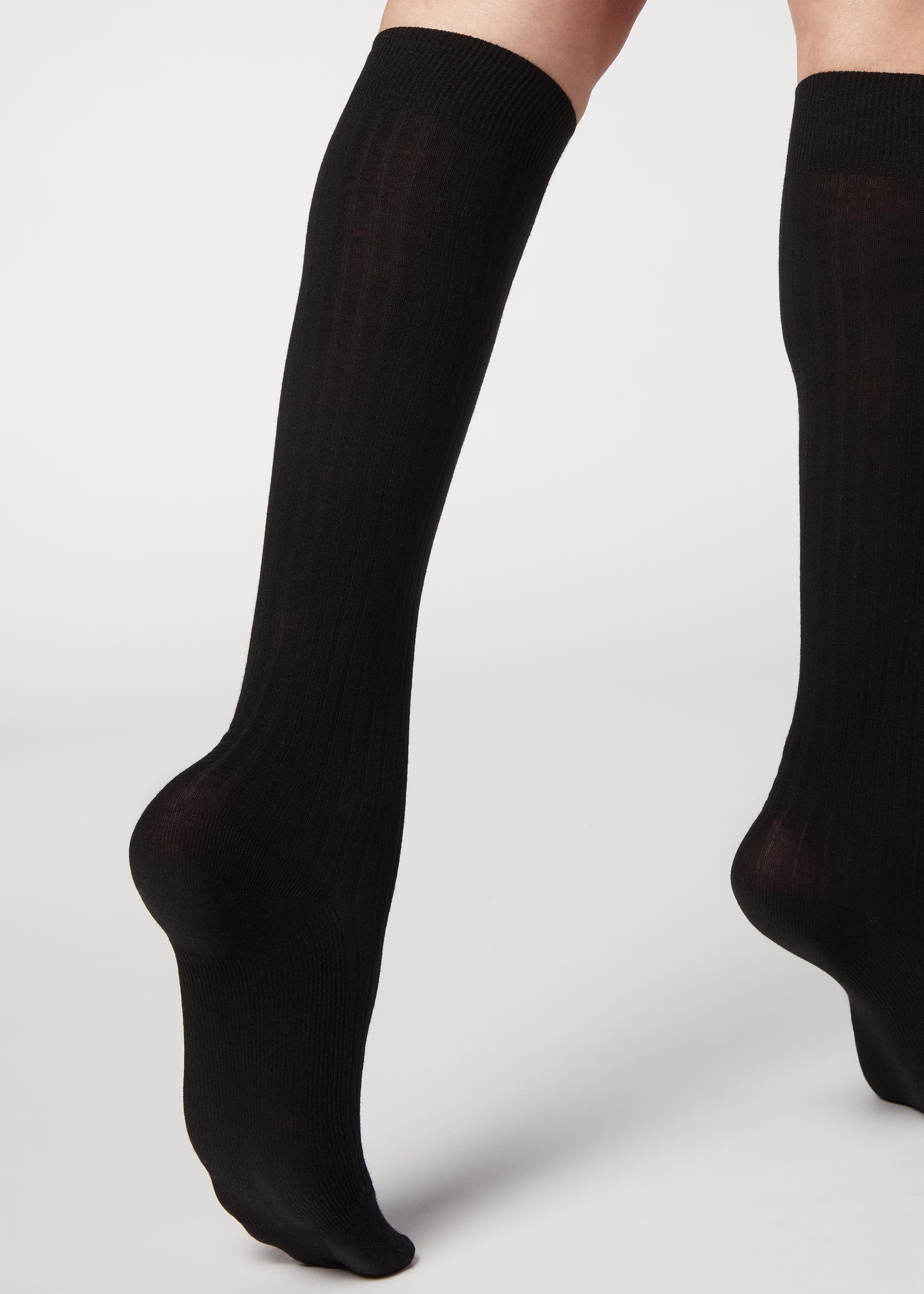 Calzedonia - Black Cashmere Ribbed Long Socks