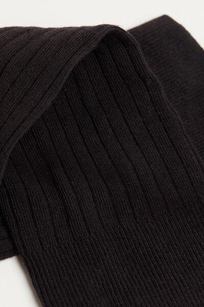 Black Cashmere Ribbed Long Socks, Black, large image number 4