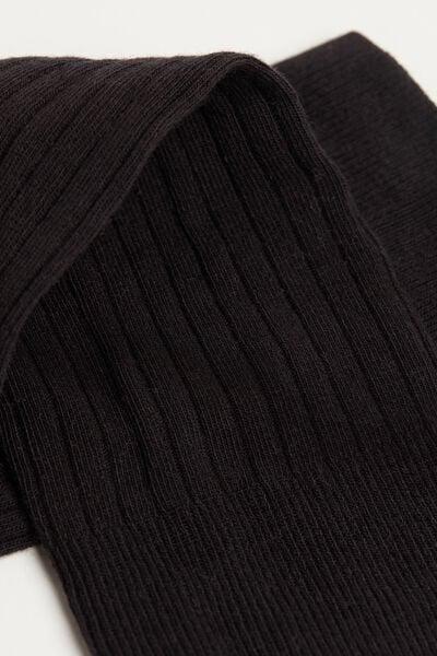 Black Cashmere Ribbed Long Socks, Black, large image number 5