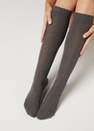 Calzedonia - Mid Grey Blend Ribbed Long Socks With Cashmere, Women