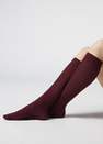 Red Ribbed Long Socks With Cashmere