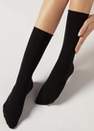Calzedonia - Black Smooth Cotton Mid-Calf Socks - One-Size