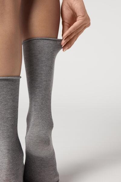 Grey Blend Smooth Cotton Mid-Calf Socks - One-Size, Grey Blend, large image number 0