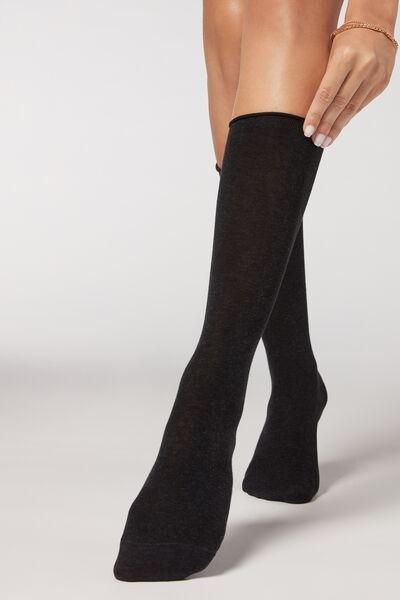 Grey Blend Smooth Cotton Mid-Calf Socks - One-Size, Charcoal Grey Blend, large image number 0