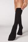Calzedonia - Charcoal Grey Blend Smooth Cotton Mid-Calf Socks, Women - One-Size