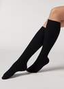 Calzedonia - Blue Ribbed Long Socks With Wool And Cashmere, Women - One-Size
