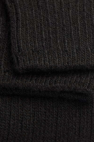 Black Ribbed Long Socks, Black, large image number 2