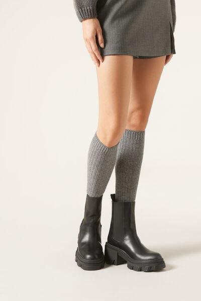 Grey Long Ribbed Socks, Grey Blend, large image number 0