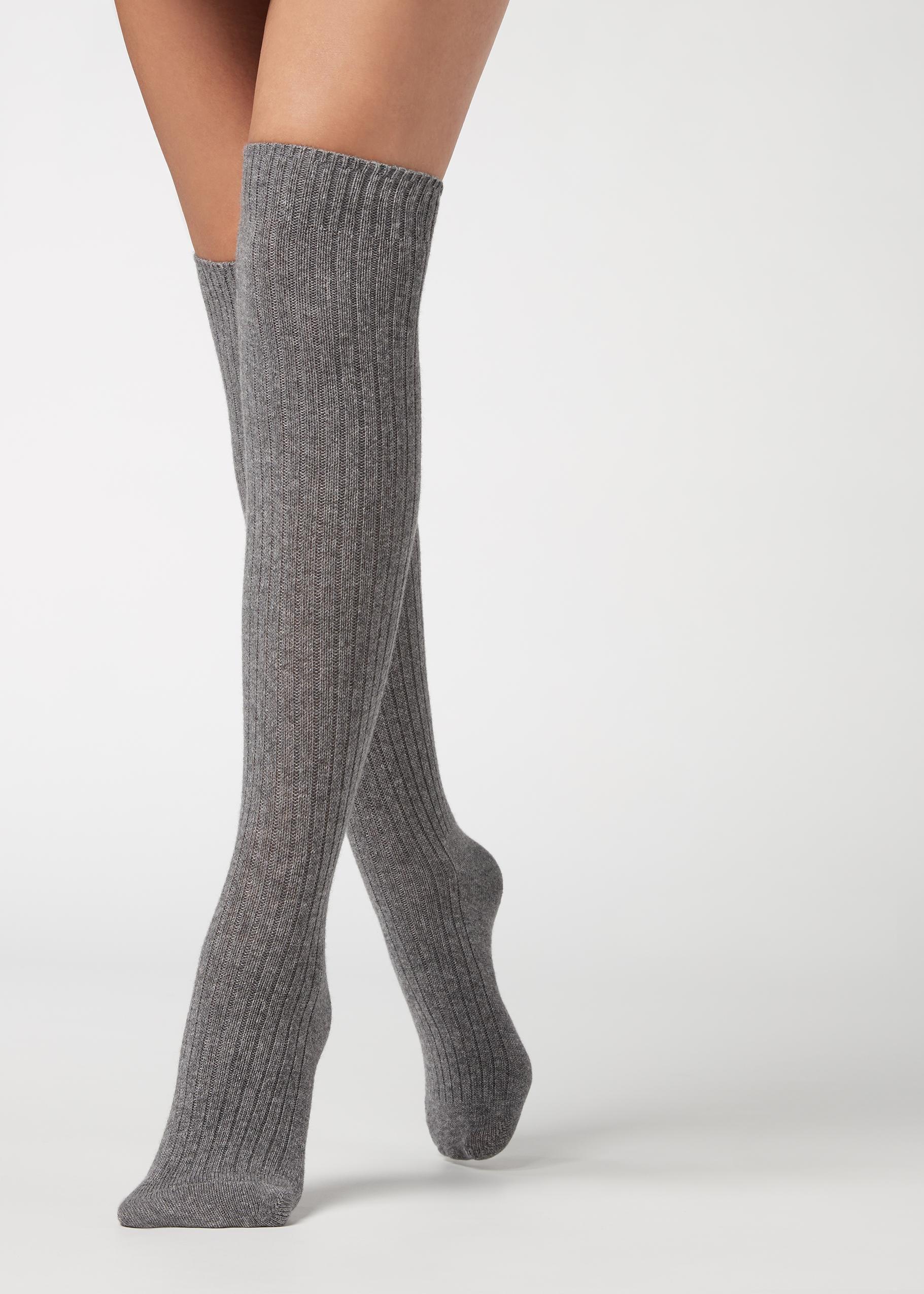 Grey Long Ribbed Socks, Grey Blend, large image number 2
