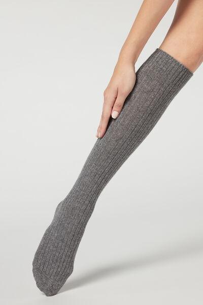 Grey Long Ribbed Socks, Grey Blend, large image number 4