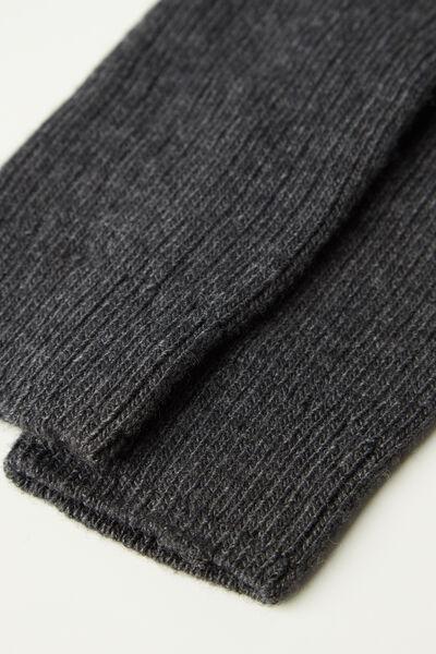 Grey Ribbed Long Wool And Cashmere Socks, Charcoal Grey Blend, large image number 1