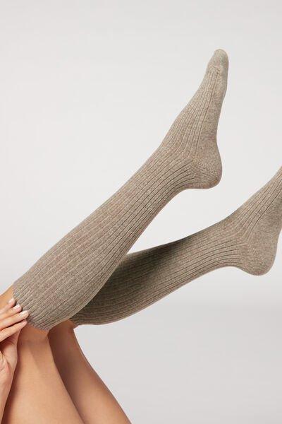 جوارب طويلة مضلعة طبيعية من الصو" والكشمير للنساء - مقاس واحد, 5501_9124           , large image number 0