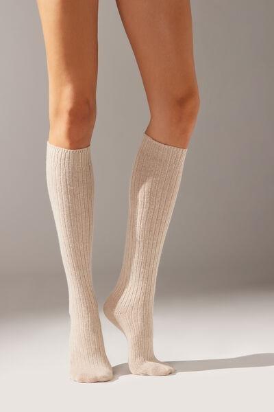 Beige Long Ribbed Socks, 5501_9603, large image number 1
