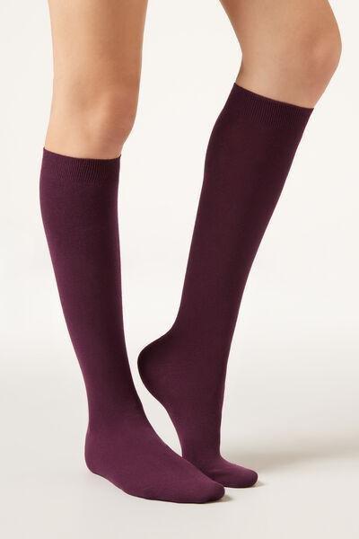Burgundy Ribbed Long Cashmere Socks, 5501_174D, large image number 0