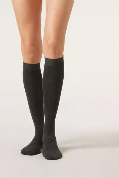 Grey Cashmere Long Socks, Charcoal Grey Blend, large image number 0