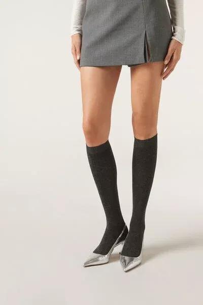 Grey Cashmere Long Socks, Charcoal Grey Blend, large image number 1