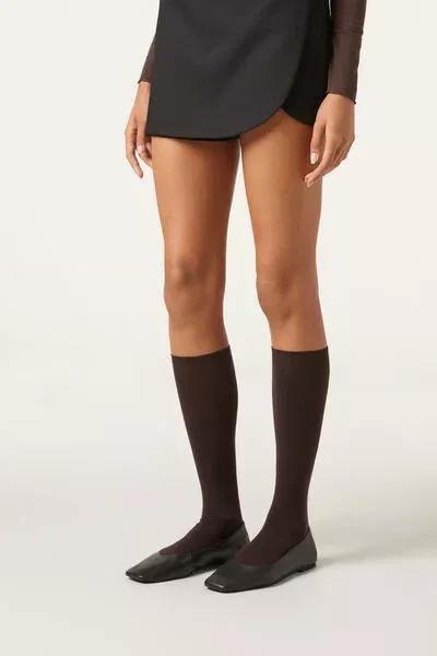 Brown Cashmere Long Socks, Brown, large image number 1
