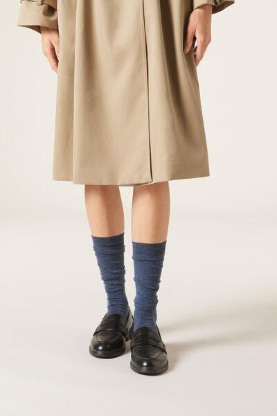 Navy Long Cashmere Socks, Dark Denim Blue, medium
