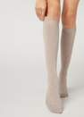 Natural Sand Blend Long Socks With Cashmere, Women