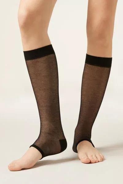 Black Open-Toe Long Cotton Socks, 5501_460D, large image number 0