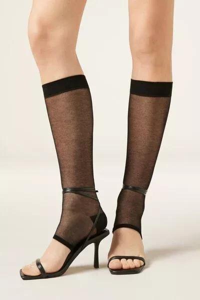 Black Open-Toe Long Cotton Socks, 5501_460D, medium