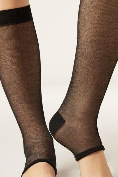 Black Open-Toe Long Cotton Socks, 5501_460D, large image number 3