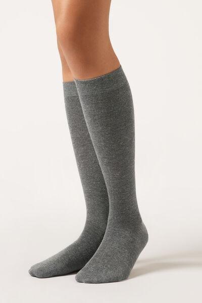 Grey Glitter Long Cashmere Socks, 5501_195D, medium
