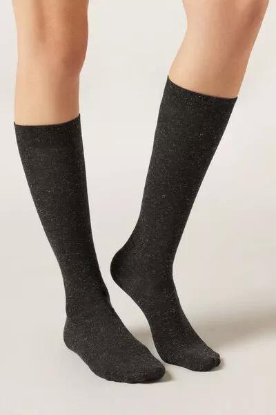 Black Long Glitter Cashmere Socks, 5501_203D, medium
