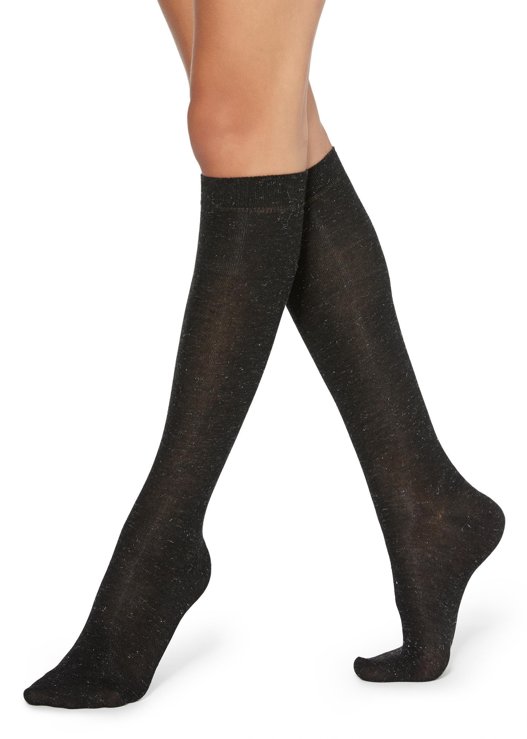 جوارب طويلة لامعة سوداء مع كشمير ، للنساء - مقاس واحد, Black Glitter Cashmere, large image number 0
