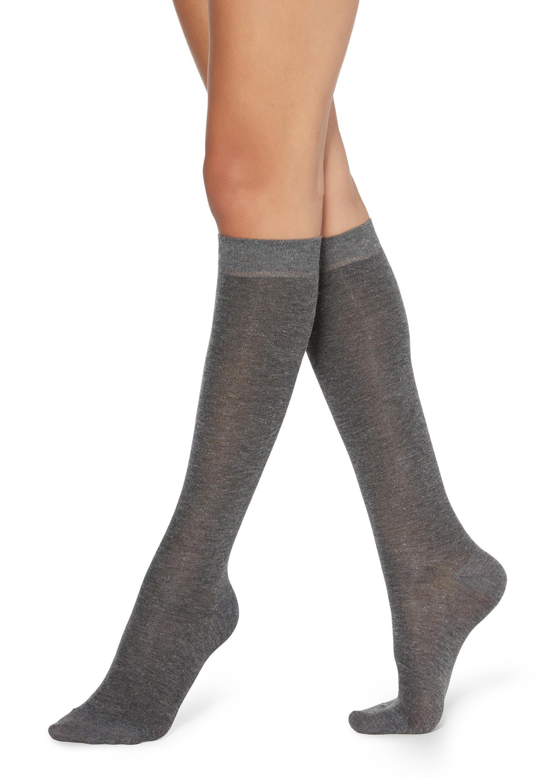 Grey Glitter Long Socks, Grey Glitter Cashmere, large image number 0