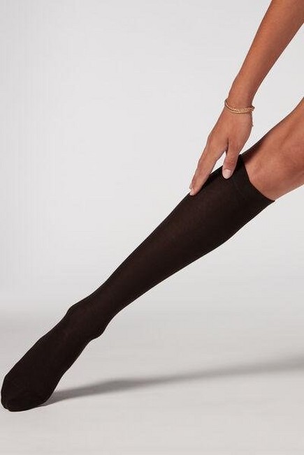 Calzedonia - Brown Long Satin Cotton Socks - One-Size