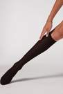 Calzedonia - Brown Long Satin Cotton Socks, Women - One-Size