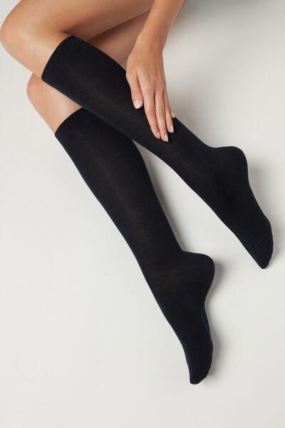 Blue Long Satin Cotton Socks - One-Size, Blue, large image number 3