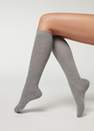 Calzedonia - Mid Grey Blend Long Satin Cotton Socks, Women - One-Size