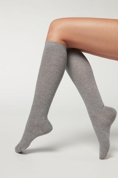 Grey Blend Long Satin Cotton Socks - One-Size, Mid Grey Blend, large image number 3