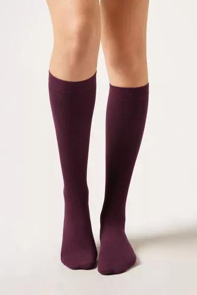 Burgundy Long Satin Cotton Socks, 5501_174D, medium