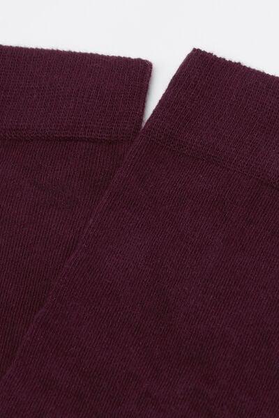 Burgundy Long Satin Cotton Socks, 5501_174D, large image number 1